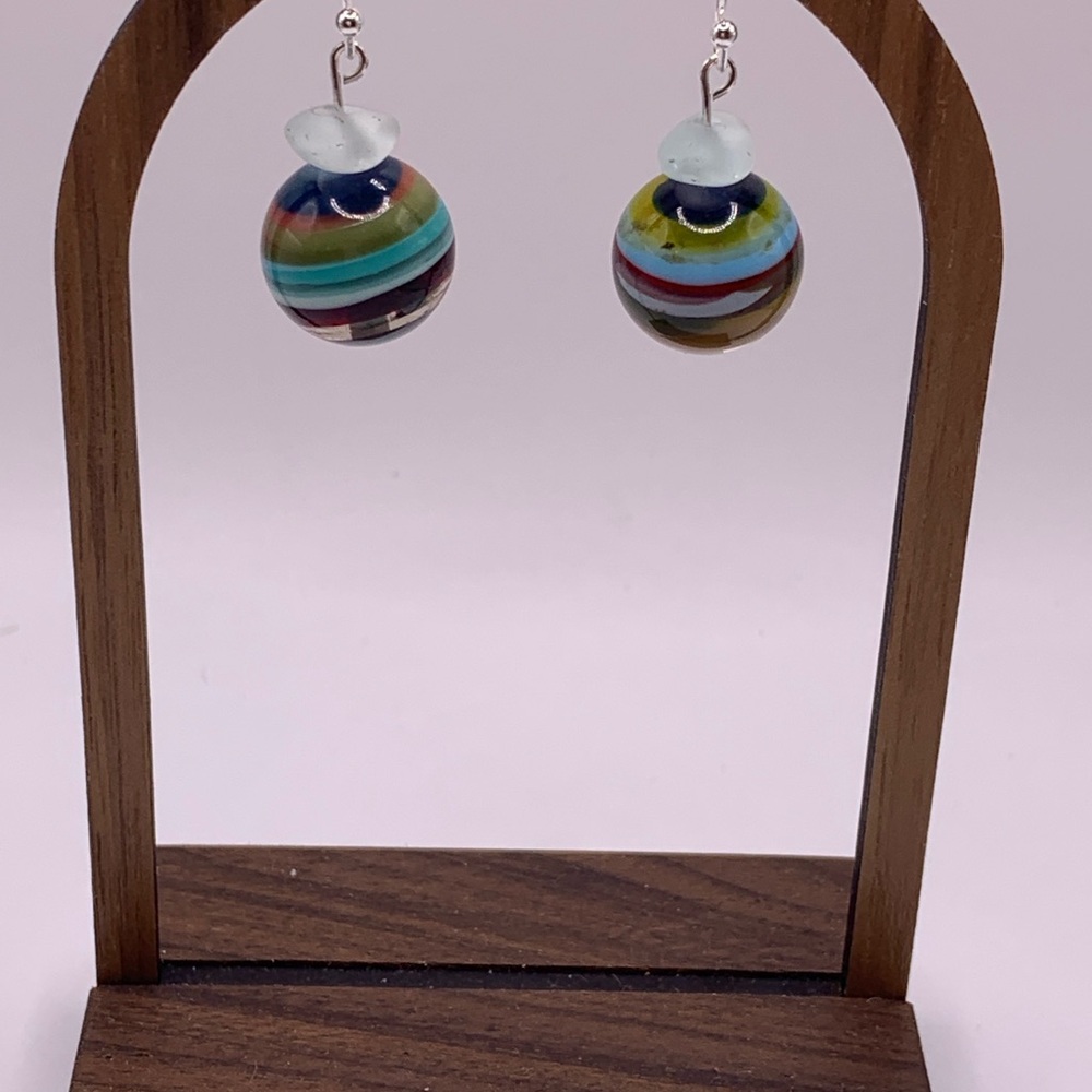 Upcycled Surfite & Sea Glass Earrings - Handmade Beach Jewelry